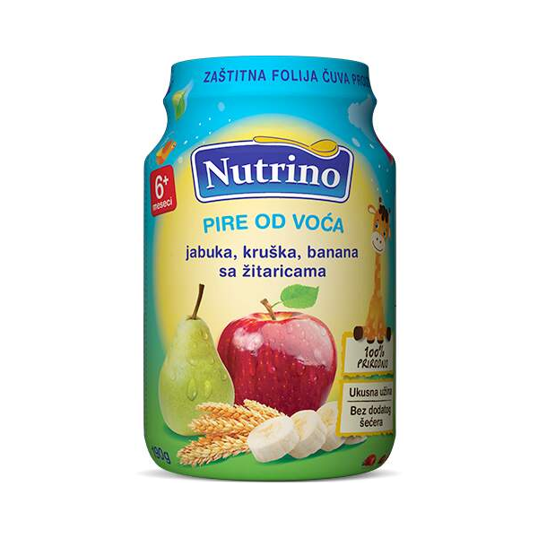 Nutrino Pire od voća jabuka, kruška, banana i žitarice 190 g