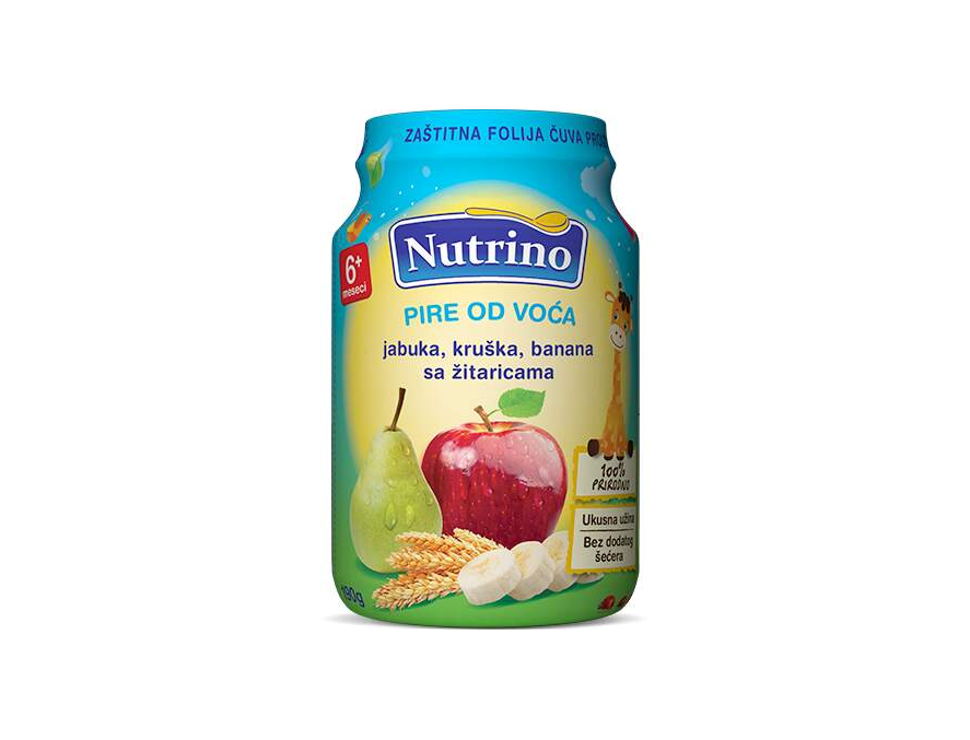 Nutrino Pire od voća jabuka, kruška, banana i žitarice 190 g